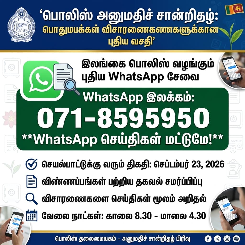 பொலிஸ் அனுமதிச் சான்றிதழுக்கு புதிய WhatsApp இலக்கம்